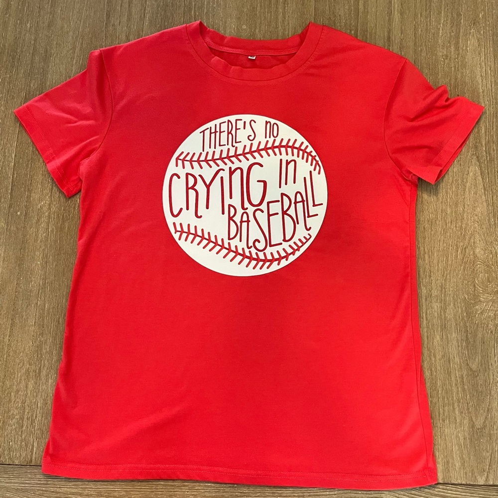 “There’s No Crying in Baseball” T-shirt/Red-Womens size medium